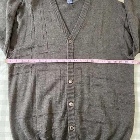HUNT Club Grandpa 50% wool blend button up cardigan in large grey charcoal - Picture 10 of 15